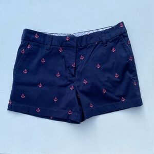 British Khaki Navy Blue Embroidered Shorts Sz 6.